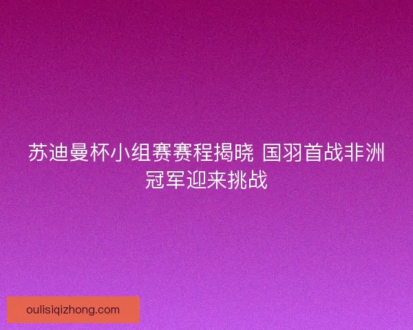 苏迪曼杯小组赛赛程揭晓 国羽首战非洲冠军迎来挑战
